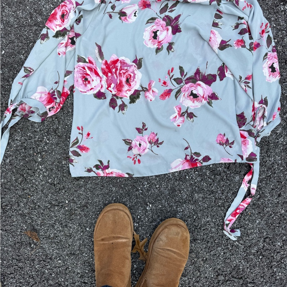 Floral Print Women's Top - Pink and blue